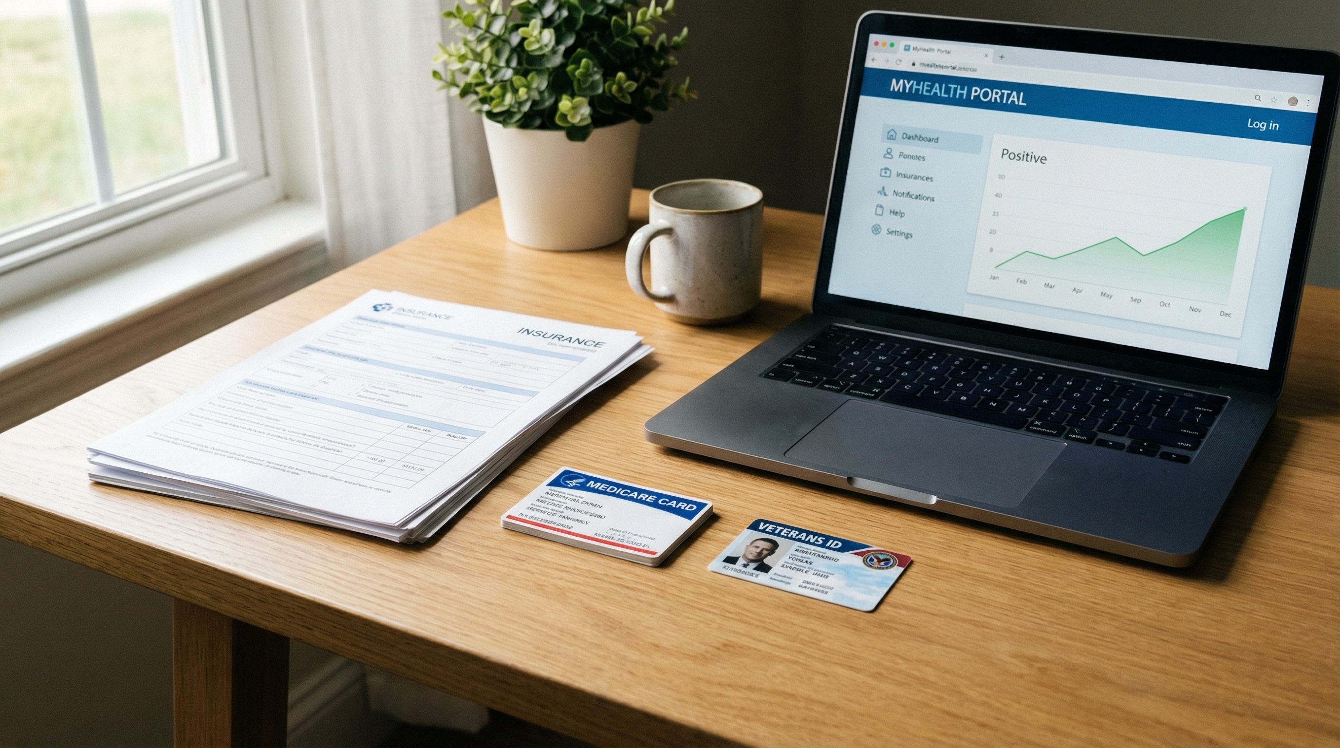 Insurance cards and healthcare financing documents for comfort care